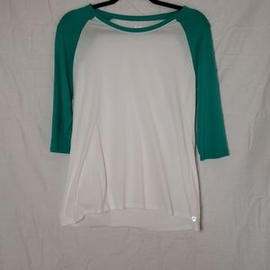 White/teal 3/4 sleeves